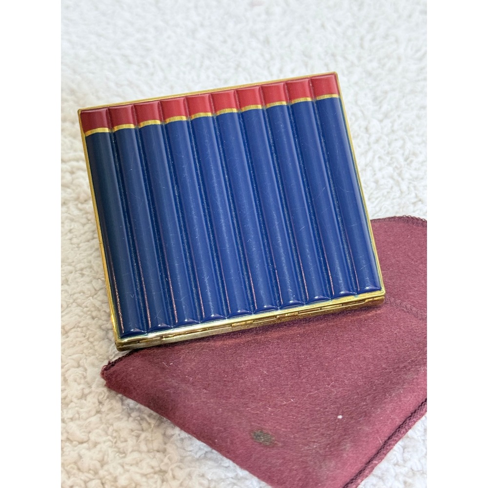 Vintage Art Deco Enamel Cigarette Holder Navy Blue Red Gold Rare